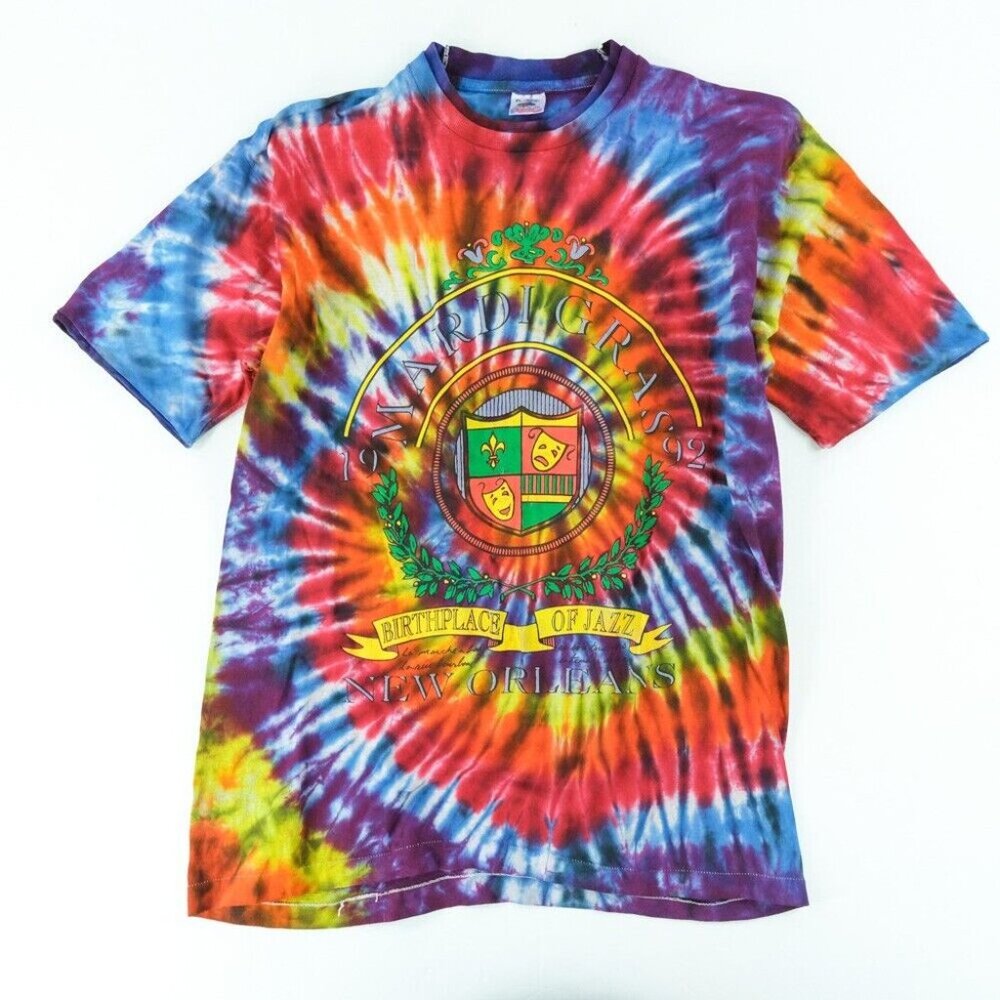 VTG Mardi Gras Shirt Mens XL Tie Dye New Orleans Single Stitch USA 90s Double T